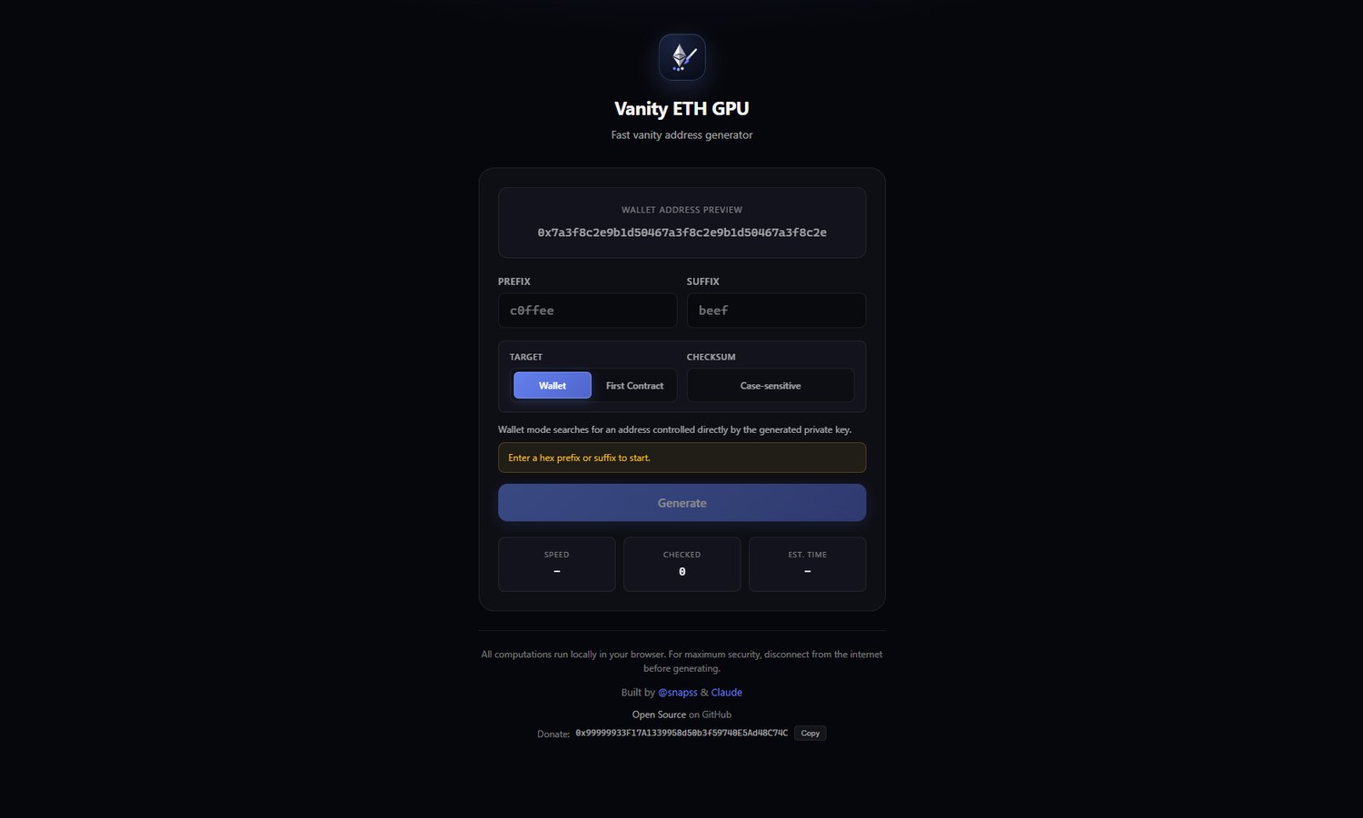 Vanity ETH GPU address generator
